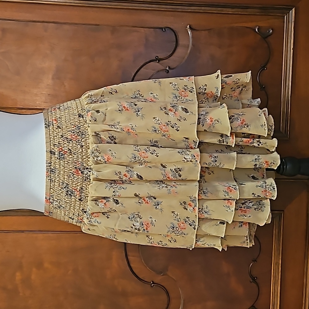 Ralph Lauren Denim & Supply Floral Ruffled Mini Skirt Layered Tan Brown Sz S